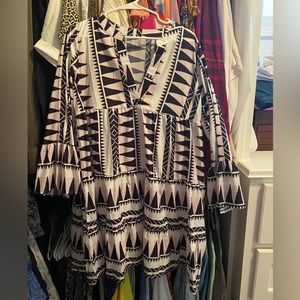 NWOT Black White and Pink Silk Dress Size L